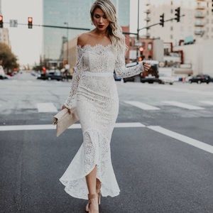 Vici White Lace Trumpet Dress